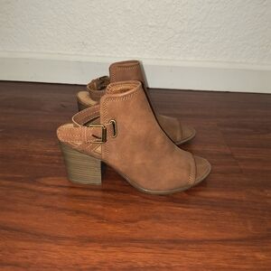 Time and Tru Tan Peep-Toe Heeled Boots